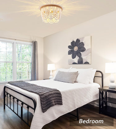 Wood Beaded Flush Mount Ceiling Light